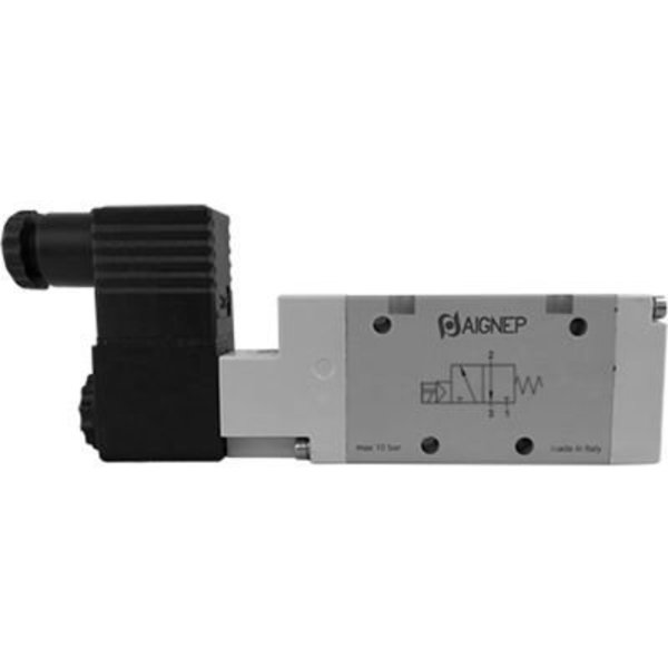 Alpha Technologies Aignep USA 3/2 Closed Single Solenoid Valve, Pilot/Spr Return G 1/8, 12V DC/3W Coil, Blk Connection 01VS03NC020101